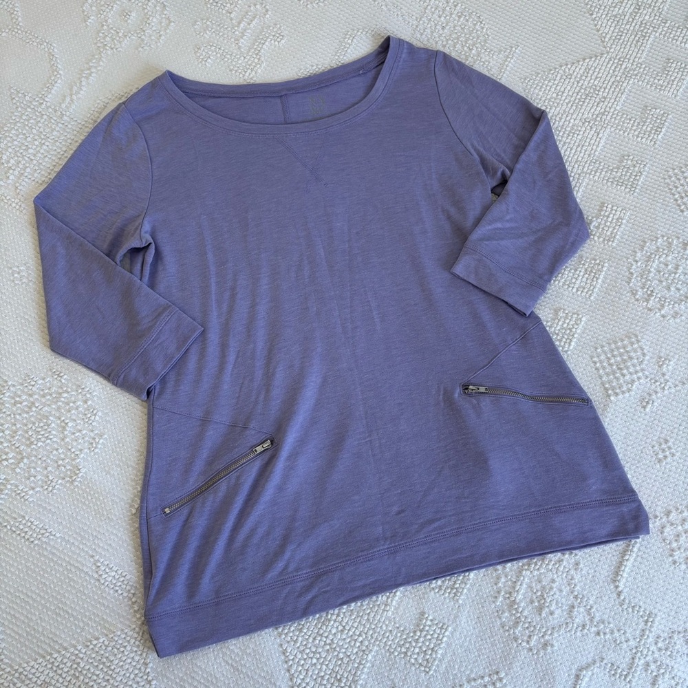 New York & Company women’s size medium purple 3/4 sleeve zipper pocket shirt top